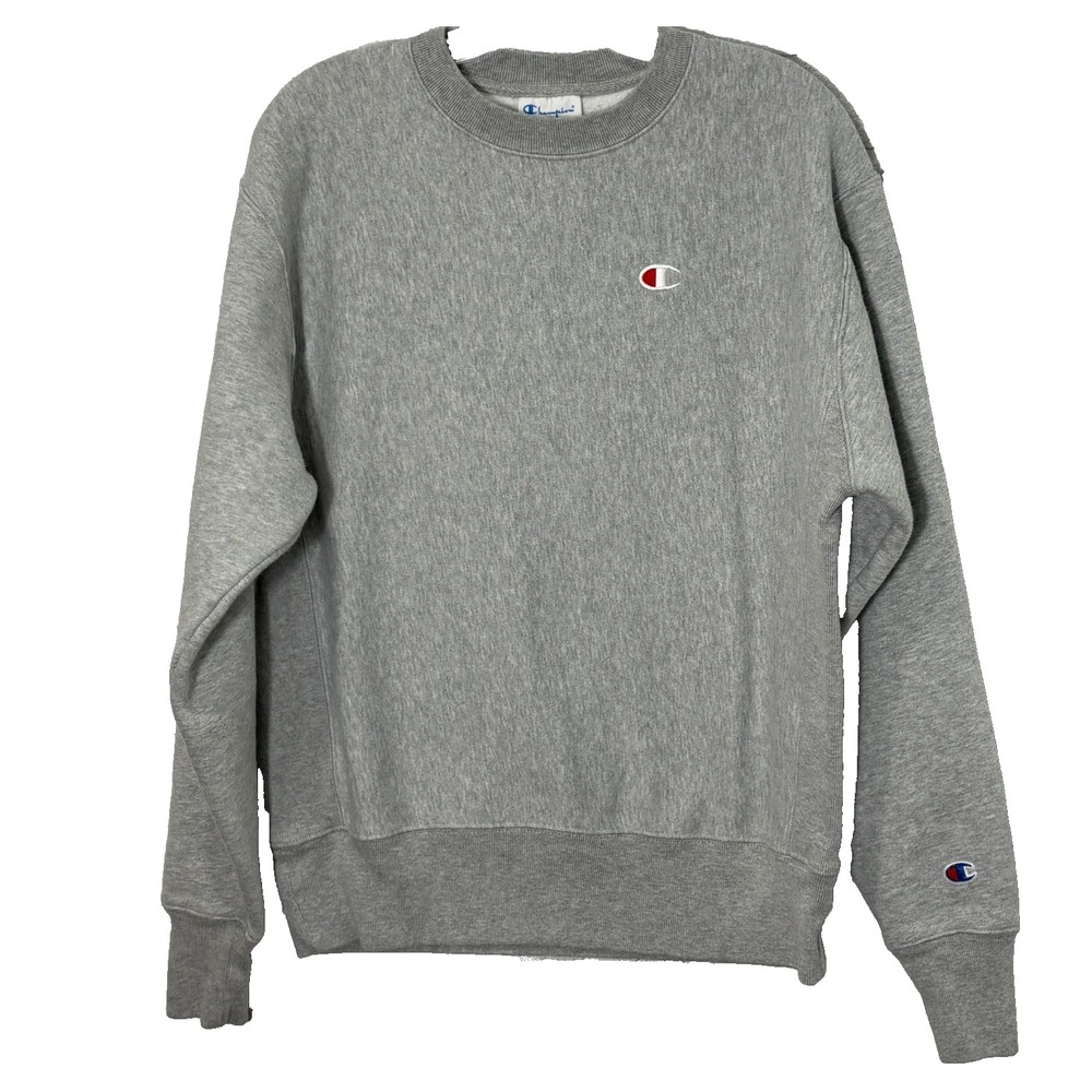 Champion Reverse Weave Mens Crew Sweatshirt M Gray Embroidered Logo Heavyweight